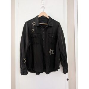 Rails Loren Black Metallic Stars Distressed Shirt XL Grunge Western Indie Punk